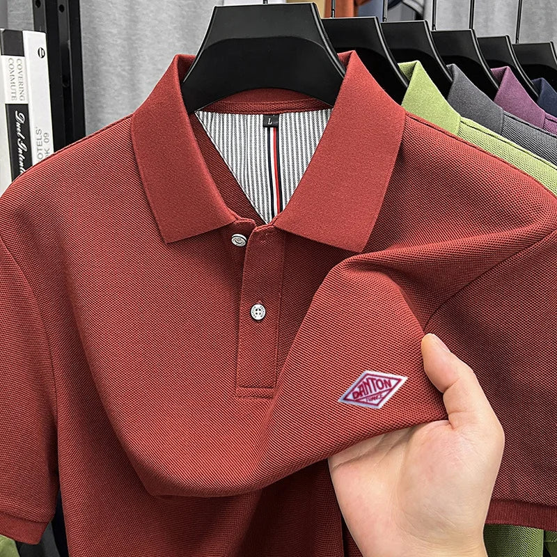 Designer Style 100% Cotton Man New Short-Sleeved Polo Shirt Lapel Button Slit Hem Letter Embroidery Classic Business Men's Wear