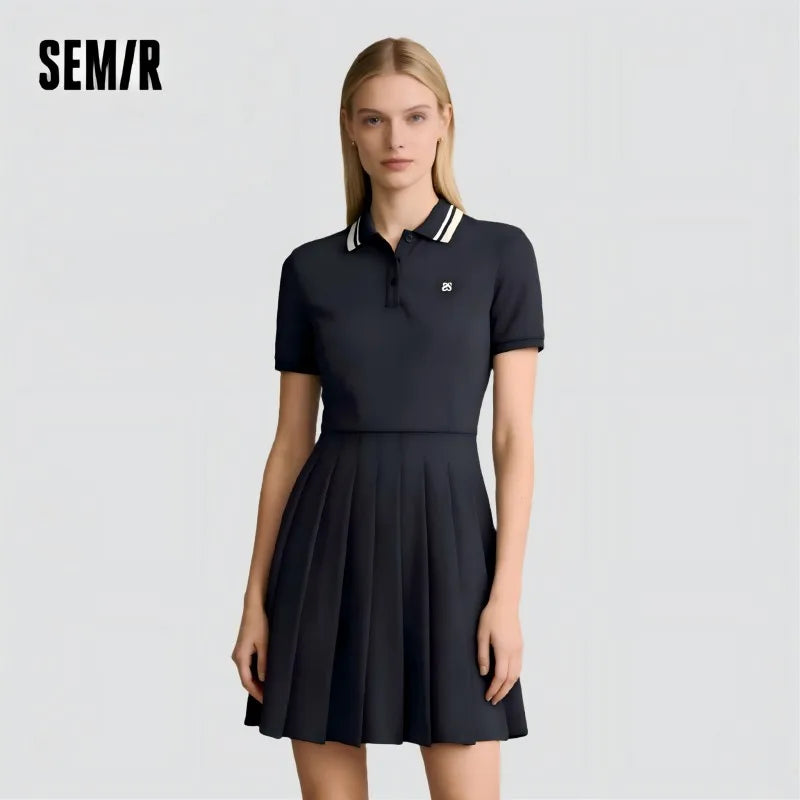 Semir Women Dress Color 2026 Block Polo Collar Letter Print Urban Casual Everyday Style Soft Comfortable Daily Wear Trendy