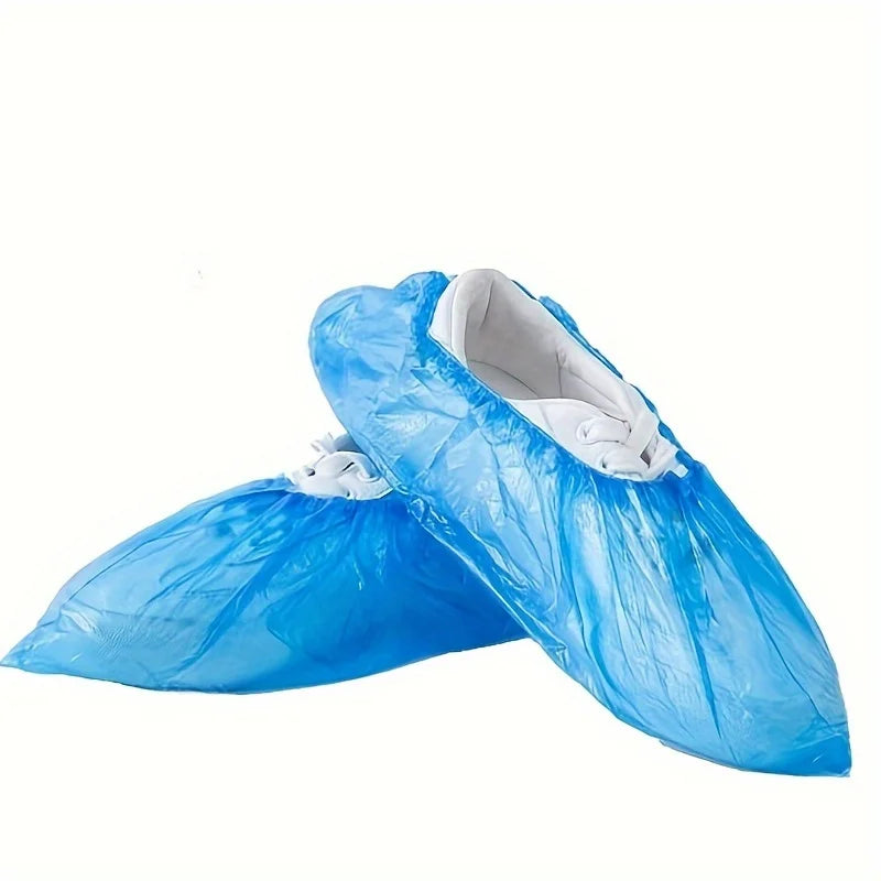 100pcs Heavy-Duty Disposable Shoe Covers - Blue Sole & Elastic Opening, Individually Wrapped Hygienic Protectors for Hospitals