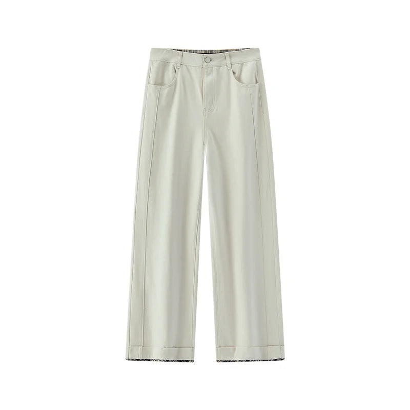 Semir Women Pants Brushed Fabric Cotton Fabric Wide Leg Cuffed Hem Urban Casual Style 2026 Winter Full Length Comfort Fit