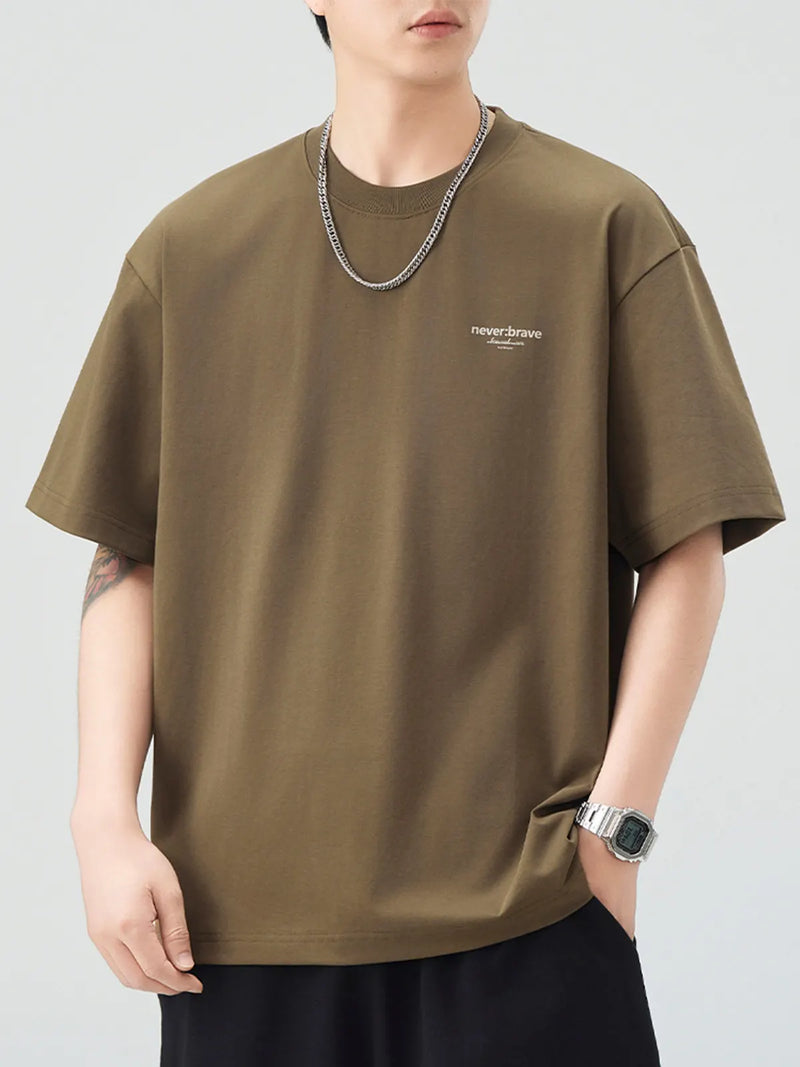 DUKEEN Men's Minimalist Print T-Shirt Summer 2026 Oversized Breathable Crew Neck Tee Casual Korea Style Short Sleeve Top