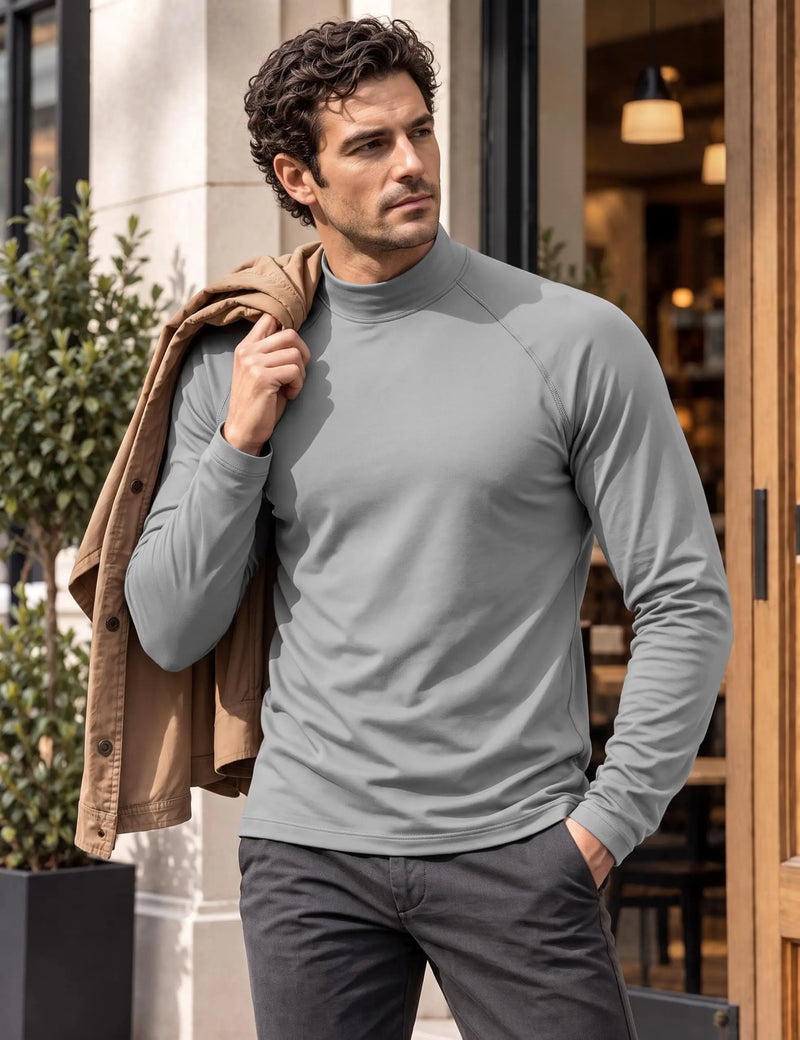 TACVASEN Men's Autumn And Winter Mock Neck Thermal T-shirts Fleece Lined Long Sleeves Stretchy Athletic Workout Base Layer Tops
