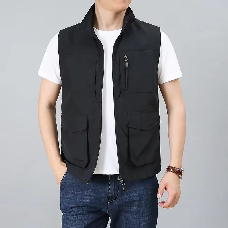 Men's Sleeveless Vest Jacket for Fall and Winter, Travel, Leisure, and Fishing Wear. Green, Khaki, Gray, Black, Red, Blue Coat.
