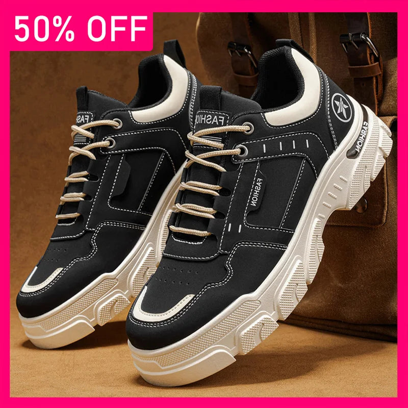 Mens Board Shoes All Season Versatile Daily Commuting Sneakers Round Toe Lace Up Soft Sole Anti Slip Cosy Outdoor Walking Shoes