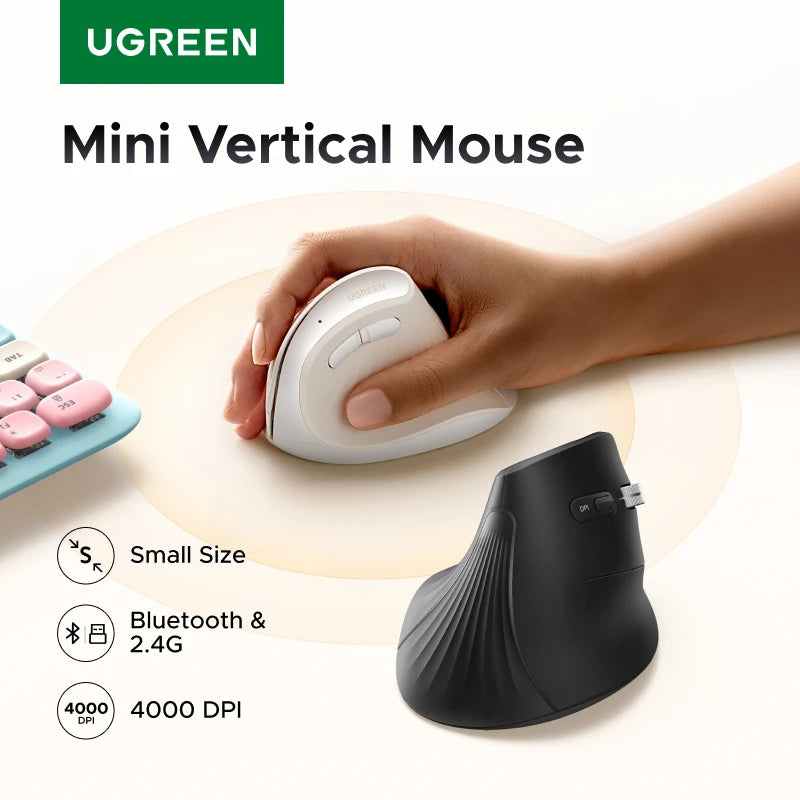 UGREEN Vertical Mouse Ergonomic Wireless Bluetooth5.0 2.4G  4000DPI Small Hand Size  for MacBook Tablet Laptops Computer