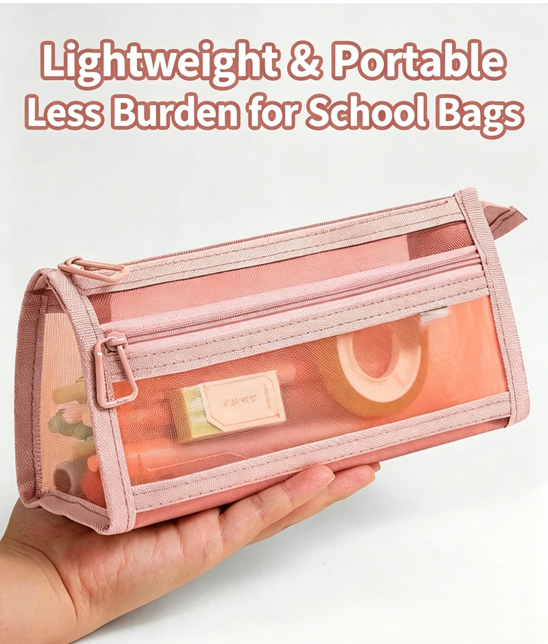 Pencil Bag Transparent Mesh Exam Specific Stationery Bag Pencil Bag Double Layered 3D Large Capacity Stationery Box