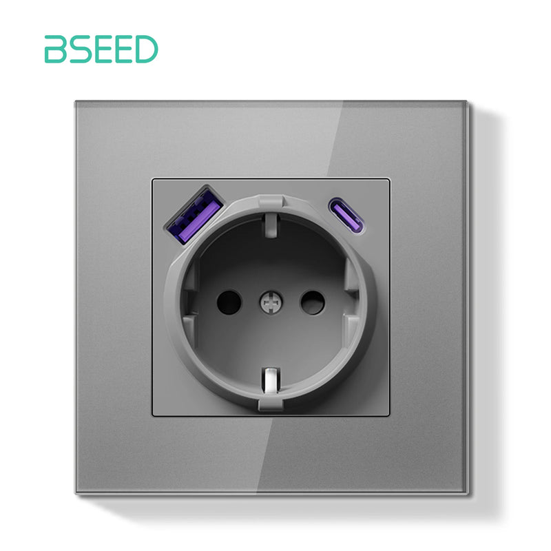BSEED E Series Mechanical Button Switch 1/2Gang 1Way Light Switch Wall Electrical Socket ST TV CAT6 Socket Glass Panel Switch