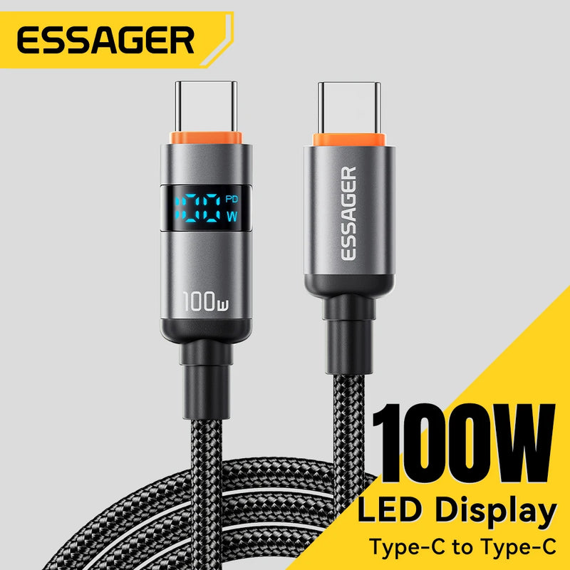 ខ្សែសាក Essager 100W ប្រភេទ C ទៅប្រភេទ C 5A PD សាកលឿន USB C ទៅ USB C សម្រាប់អេក្រង់ Macbook Laptop iPad Xiaomi iPhone 16 15