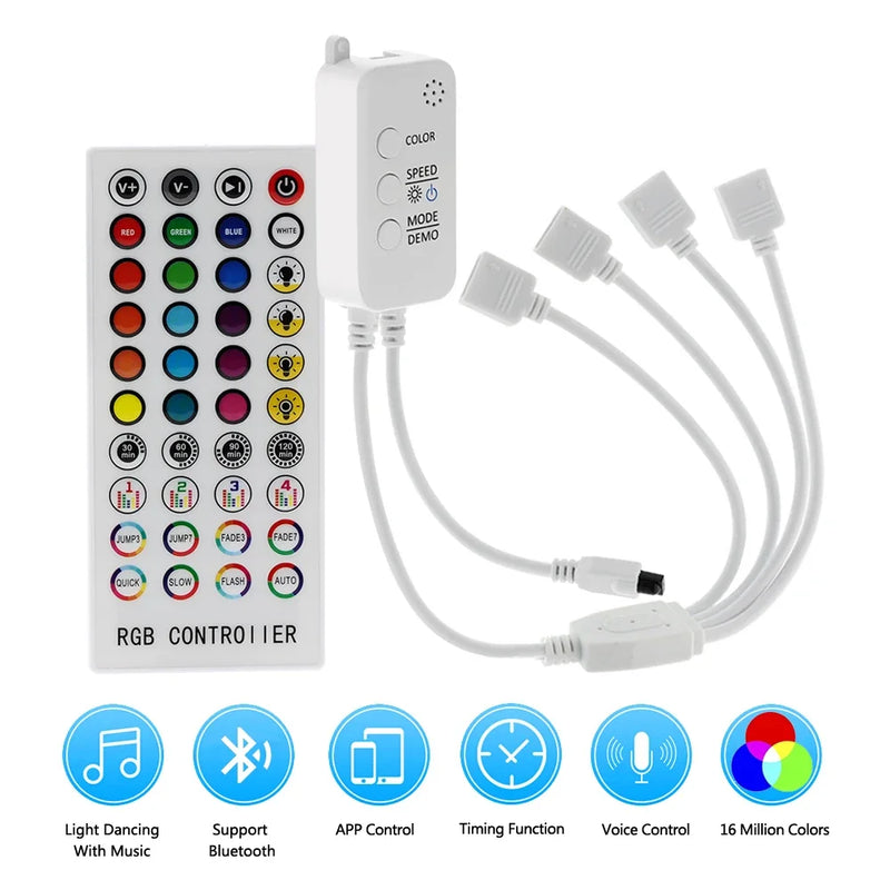 JOYINLED Music RGB Led Controller DC5-24V Bluetooth Control 40 Keys 16 Million Colors with Timer Mode