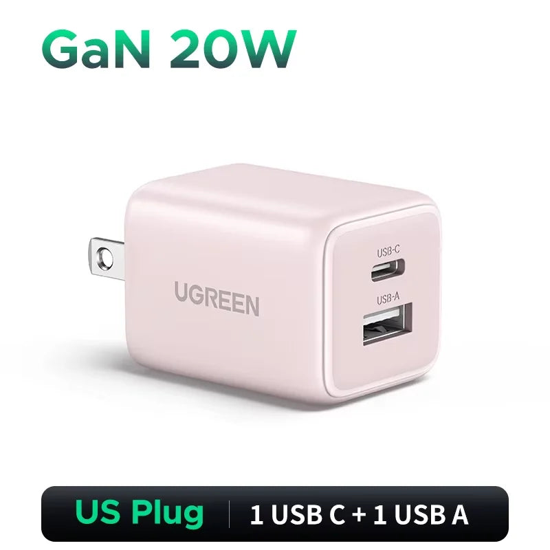【US Plug】UGREEN 20W GaN Charger For iPhone 16 15 14 Pro Max Samsung S25 Xiaomi Tablet iPad Air PD3.0 Mini USB C Phone Charger