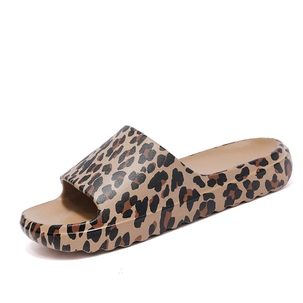 Unisex Leopard Print Slide Sandals Soft Comfort Rubber Slippers Indoor Outdoor House Shoes with Non-Slip Soles for Men and Women