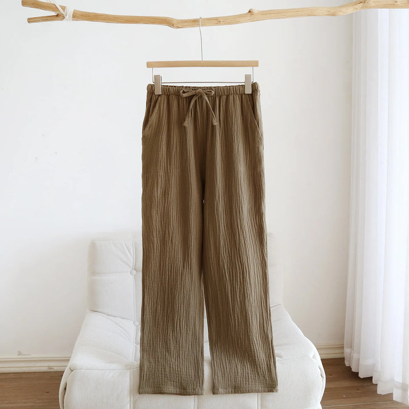 Thin Simple Crepe Home Pants Lounge Wear 2026 New Women's Spring/Summer Sleeper Pants 100% Cotton Autumn Pajama Pants
