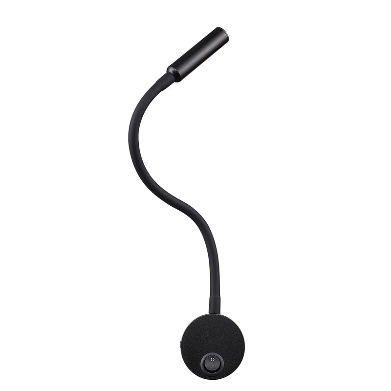 JOYINLED Black/Gold 3W Gooseneck Wall Lamp Flexible Adjustable with Switch Work Study Sconce Bedroom Bedside Reading Night Light