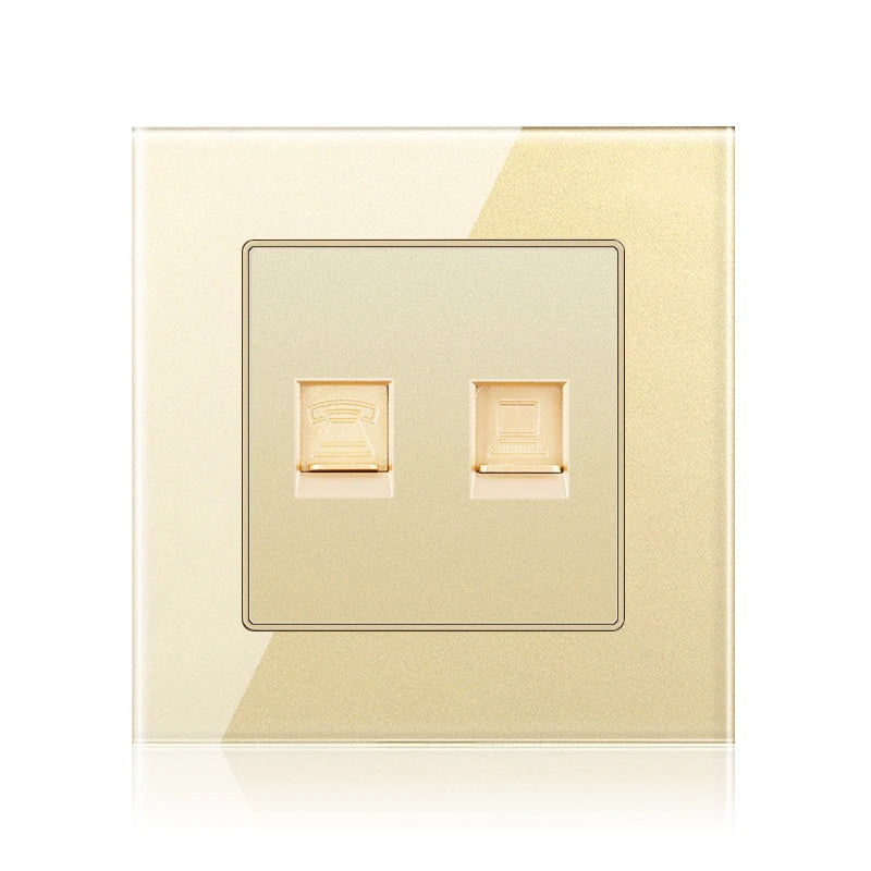 Cat6 Rj45 Wall Socket Network Socket With TV Wall Data Double Socket Telephone Tempered Glass Panel Computer Wall Net Outlet