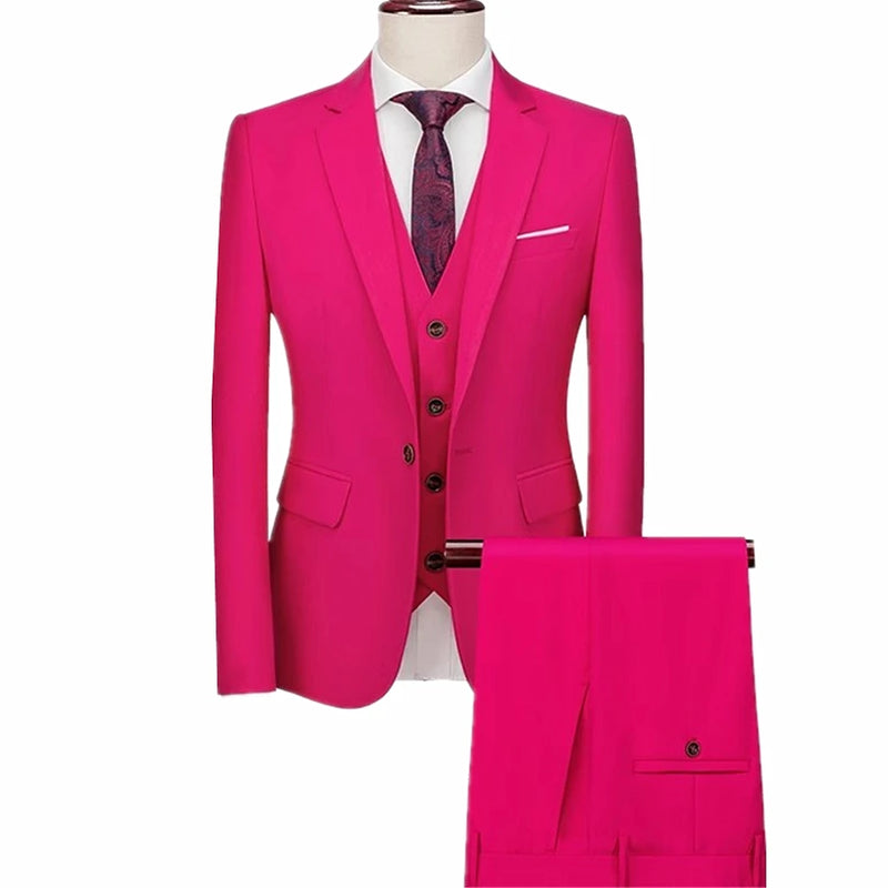 2026 Men's Grass Green Suit Three-Piece, Wedding,Party,Business,Interview Menswear,Red,Black,Blue,Purple,Yellow Asian Size Sets