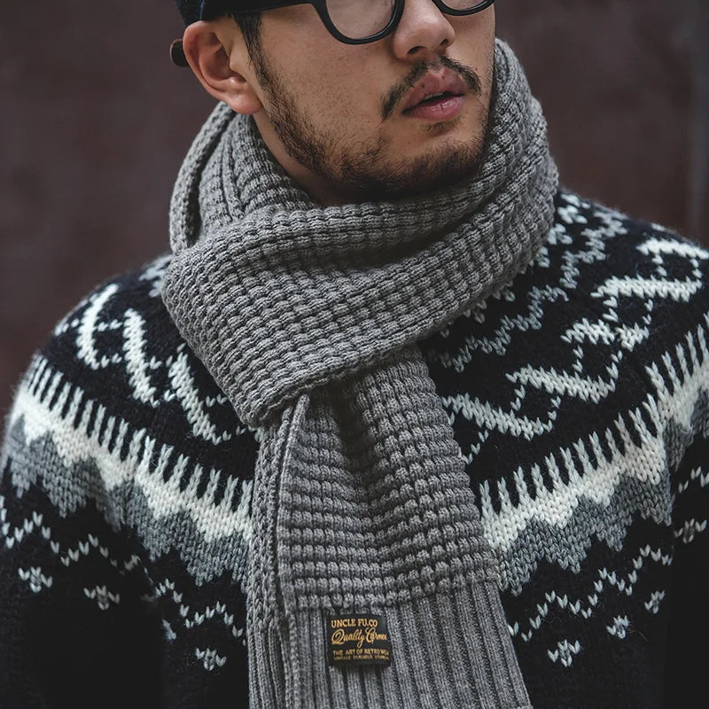 Maden Knitted Winter Scarf Men Striped Cotton Scarf Male Brand Shawl Wrap Knit Cashmere Bufandas Long Scarves