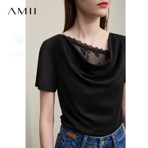 អាវយឺតដៃខ្លី Amii សម្រាប់នារី រដូវក្តៅ ឆ្នាំ២០២៦ ថ្មី ធម្មតា ឆើតឆាយ លំនាំចរ ក អាវយឺតសម្រាប់នារី 12642026