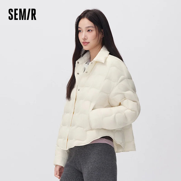 អាវក្រៅ Semir សម្រាប់នារី កអាវបត់ចុះក្រោម ការពារទឹក ទម្ងន់ស្រាល ៩០ ភាគរយ អាវក្រៅរលុង ស្លៀកប្រចាំថ្ងៃរដូវរងាថ្មី ឆ្នាំ២០២៦