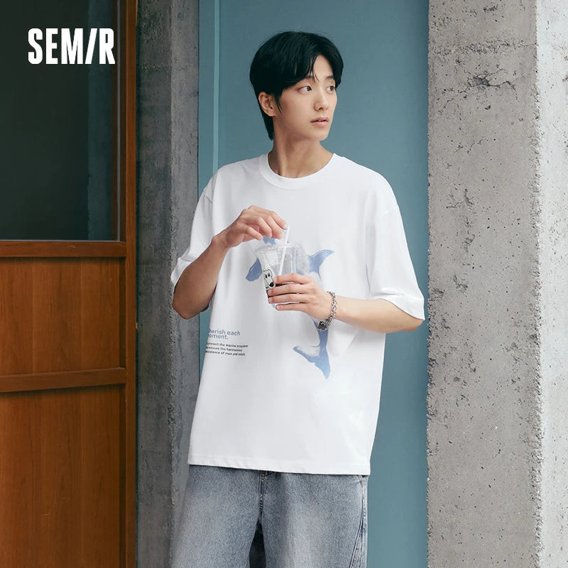 Semir Mens Tshirt 2026 Killer Whale Printed Pure Cotton Loose Fit Casual Fashion Soft Comfortable Daily Wear