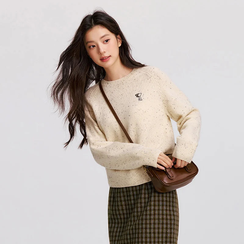 Semir Wool Blend Sweater Knit Top Women Winter 2025 Raglan Sleeve Embroidered Round Neck Cozy Trend