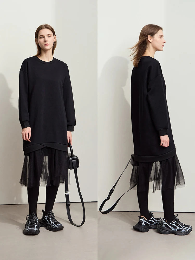 រ៉ូប AMII Minimalist Womens រដូវរងាឆ្នាំ ២០២៥ កមូលថ្មី ដៃវែង សម្លៀកបំពាក់នារី រ៉ូប Midi រលុងធម្មតា ១២៤៤៤១២០