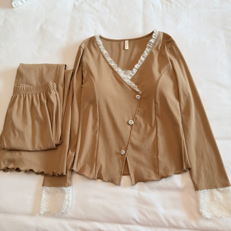 2 Piece Set Night Wear Female 2026 Spring Autumn Long Sleeve Sleeping Wear for Woman Sleepwear Pyjamas Pijama Soft Pajama Sets