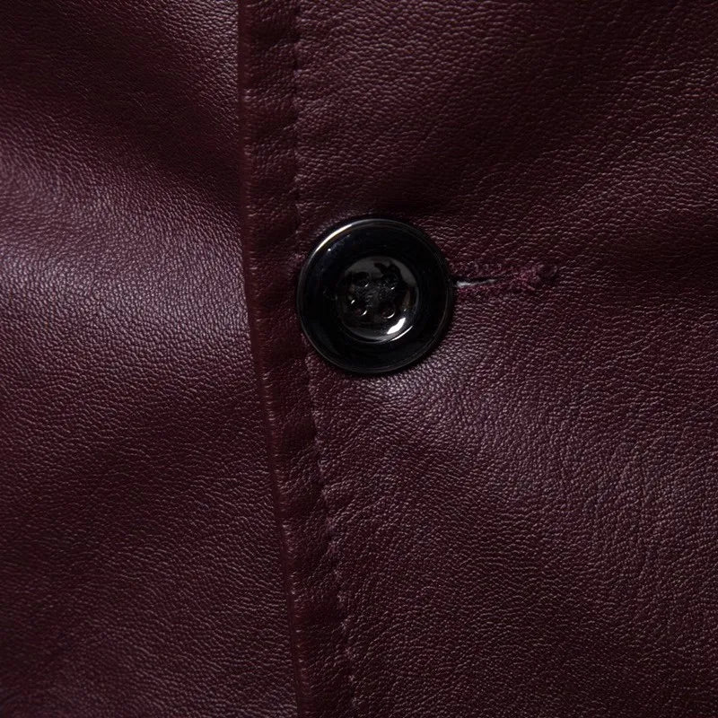 2026 New Khaki Men's PU Jacket, Dark Blue  Burgundy Black Coat, Asian Size Slim Leather Blazers, M-5XL,2025 New