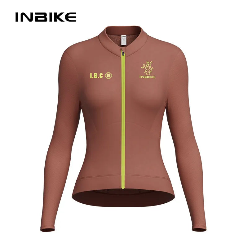 INBIKE Winter Women's Cycling Jersey Long Sleeve Thermal Wind Resistant Fleece Biking Tops for Cold Weather Road Bicycle Jersey