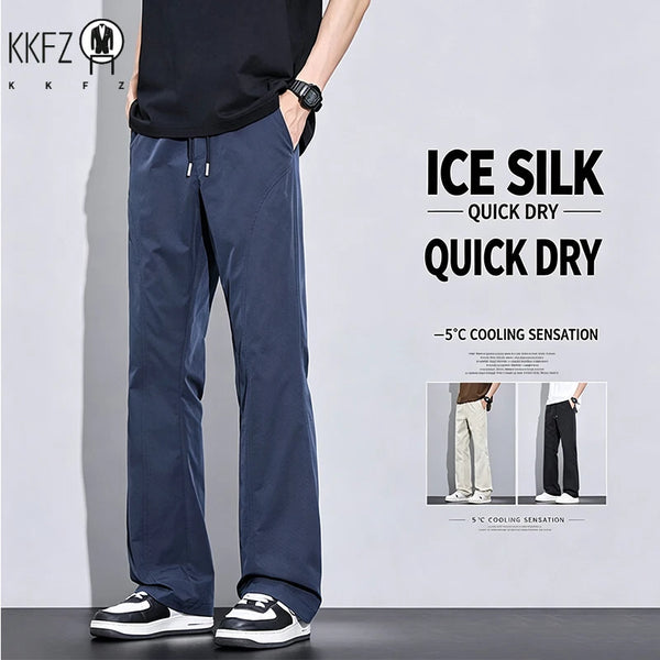 Men Elastic Waist Drawstring Wide Leg Pants Relaxed Fit Lightweight Material For Street Style Dating And Daily Commute Wear