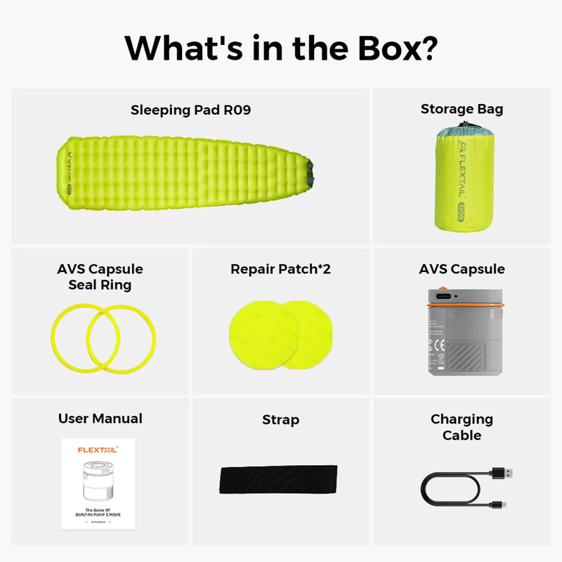 FLEXTAIL TINY SLEEPING PAD R09 - Insulated Sleeping Pad with Built-in Pump, 9.4 R-Value, Automatic Inflation/Deflation, Air Mat