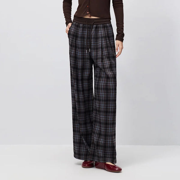 ខោ Semir សម្រាប់នារី រាងក្រឡាចត្រង្គ ជើងធំទូលាយ រលុង សមសម្រាប់រដូវស្លឹកឈើជ្រុះ ឆ្នាំ២០២៦ ខោបែប Vintage សម្រាប់ទីក្រុង ខោចង្កេះខ្ពស់ ខោរលុង ស្លៀកប្រចាំថ្ងៃ