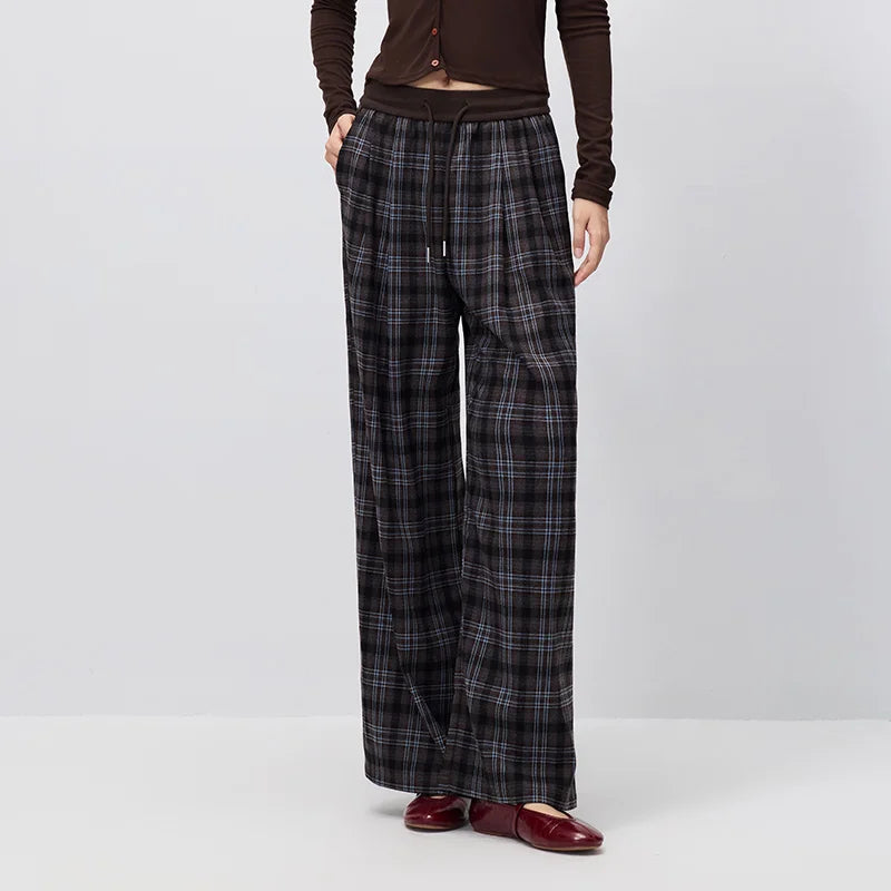 Semir Women Pants Plaid Draped Wide Leg Loose Fit 2026 Autumn Vintage Urban Casual HighWaist Flowing Everyday Trousers