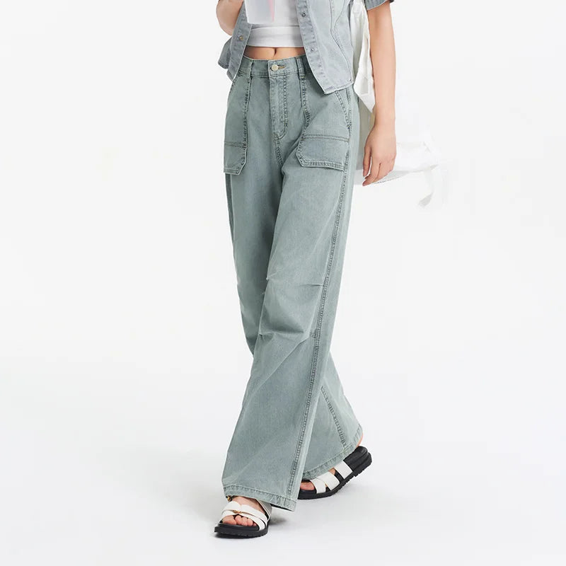 Semir Women Pants Denim Drawstring Cool Feeling Loose Workwear American Street Style Cool Wide Leg 2026 Summer Fashion Top