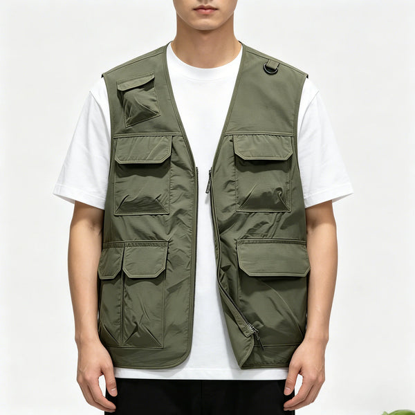 Large Size Casual photography jacket  multi-pocket vest men's waistcoat outdoor  quick-drying V-neck lightweight fishing vest