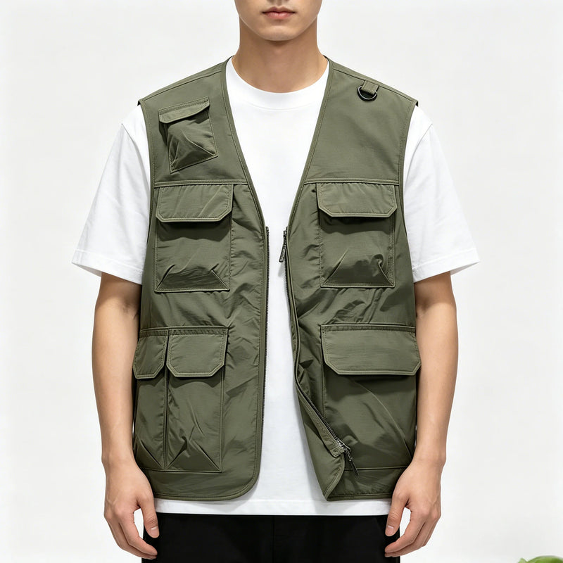 Large Size Casual photography jacket  multi-pocket vest men's waistcoat outdoor  quick-drying V-neck lightweight fishing vest