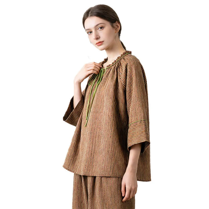 100% Cotton Pajamas for Women Nightwear Striped Princess Sleepwear New Spring Summer Two-pieces Pijama Female Pajamas Home Wear