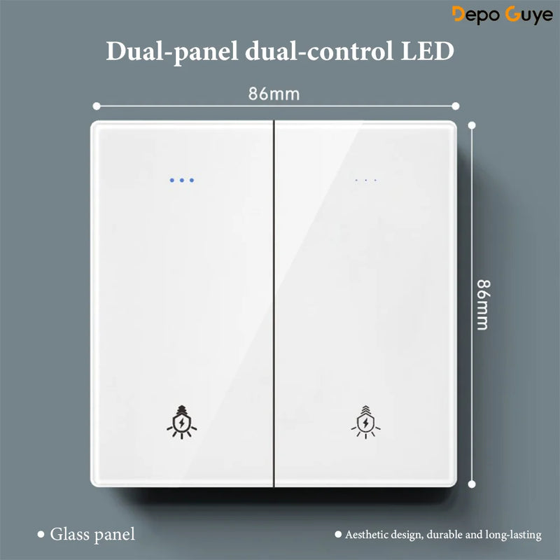 White UK 230V Tempered Glass Touch Light Switch Socket LED Wall Panel Smart Home Switches Socket Manufacturer Wholesale Supplier