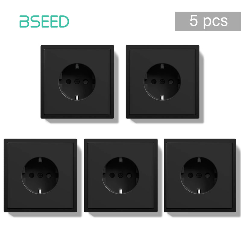 BSEED E Series 10 Value Pack Single Wall Power Socket Electrical Outlets Bulk Set White Black Plastic Frame Wall Plugs for Home