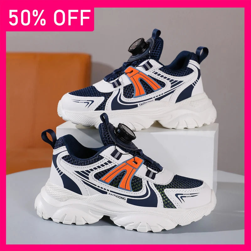 Kids Sneakers New Rotating Buckle Breathable Mesh Thick Sole Rebound Fitness Shoes Comfortable Versatile Casual Shoes for Girls