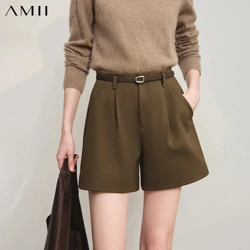 AMII Women's Shorts 2026 Winter New Solid Color Versatile Casual Shorts Women's Knitting Loose A-line Ladies Clothing 12524059
