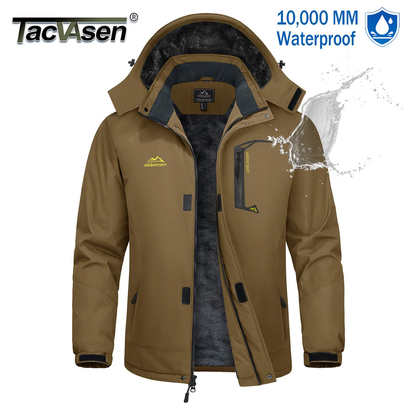 TACVASEN Men's Winter Parka Ski Jackets Waterproof Fleece Lined Snow Coats Padded Daily Hiking Outdoor Thermal Hooded Jackets