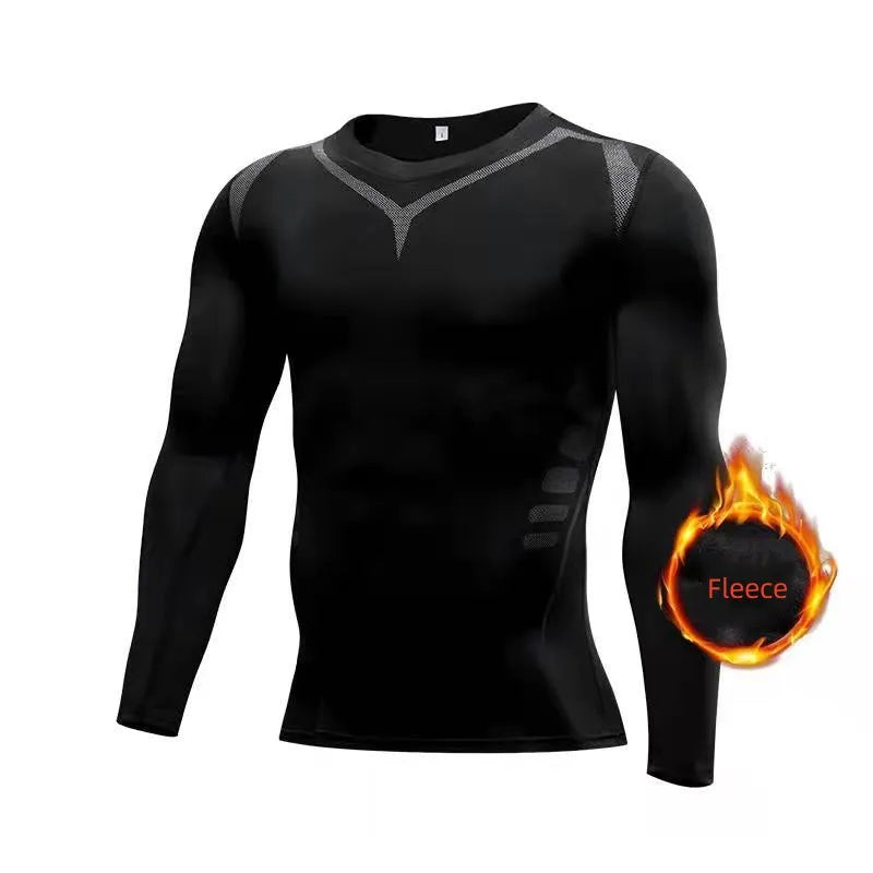 Men's Long Sleeve Compression T-Shirt Quick Dry Tight Fitness Top Winter Sportswear for Gym Running Jogging Training Athletic