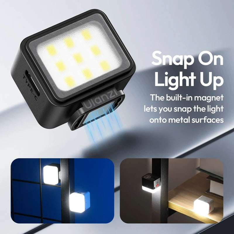 ភ្លើងវីដេអូ Ulanzi DG01 Mini Cube Light 5600K សម្រាប់កាមេរ៉ា Canon Sony Nikon DSLR Tripod ជាមួយ Cold Shoe Magnet Mount សម្រាប់ Vlog Live