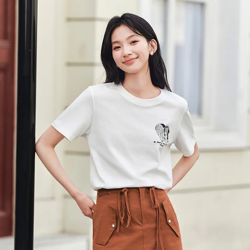 Semir Womens Tshirt 2026 Dog Embroidered Pure Cotton Loose Cute Pattern Casual Style Soft Daily Wear