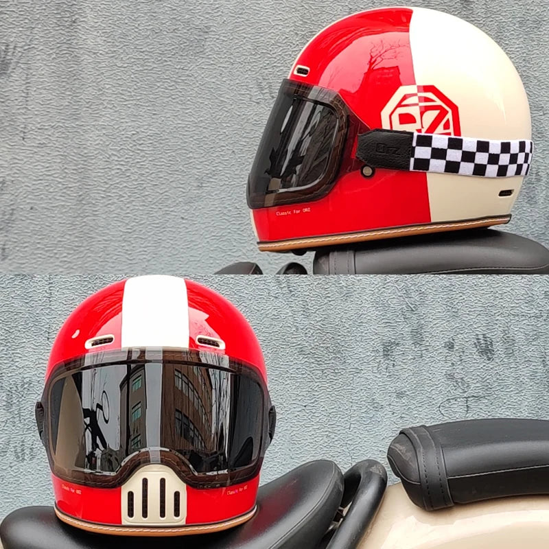 ORZ Retro Motorcycle Helmet Full Face Cruising Motorcycle Helmet Four Seasons Couple Street Pig Nose Helmet DOT Approved 729