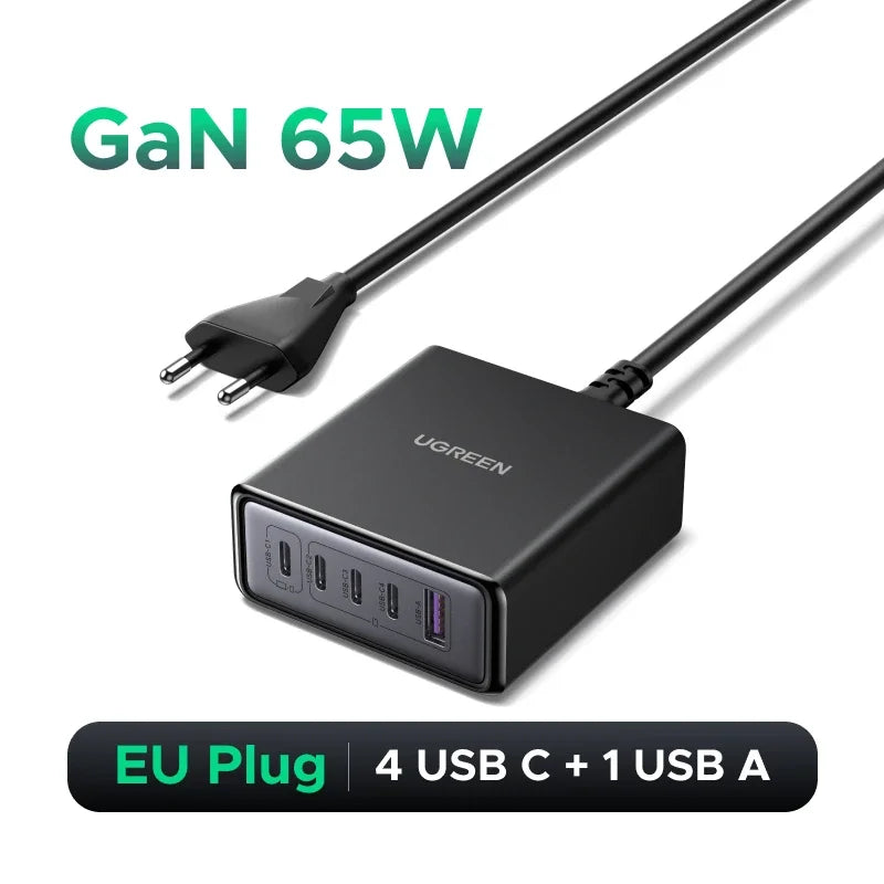 UGREEN 65W 100W GaN Charger PPS QC4.0 PD3.0 For iPhone18 17 16 Pro Xiaomi Samsung Tablet Macbook Air iPad 5 IN 1 Desktop Charger