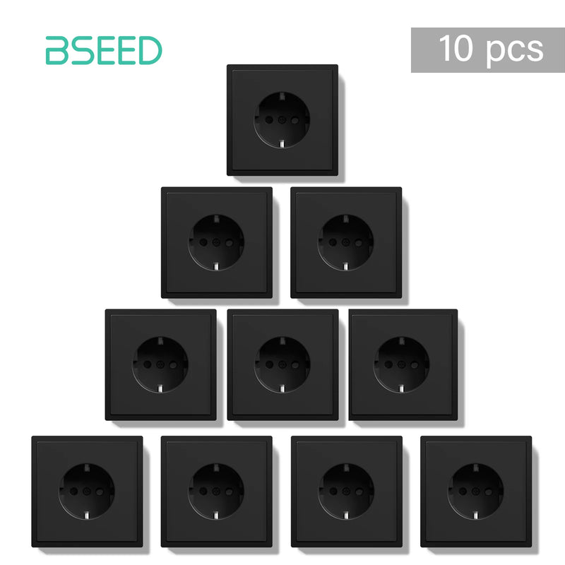 BSEED E Series 10 Value Pack Single Wall Power Socket Electrical Outlets Bulk Set White Black Plastic Frame Wall Plugs for Home