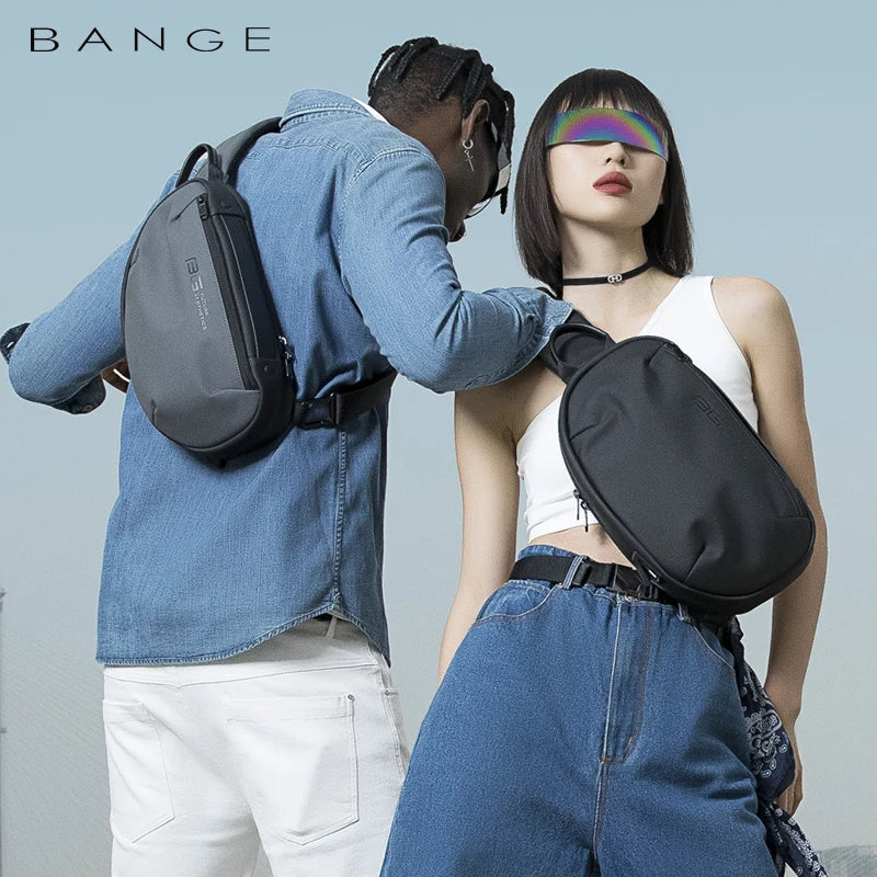 BANGE Solid Chest Bags Men Multi-Layers Sling Crossbody Bag Waterproof Chest Bag USB Charging Port Casual Shoulder Bag for Male