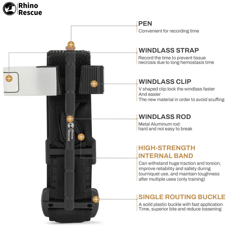 RHINO RESCUE Tourniquet Reinforced Metal Windlass, Heavy Duty Emergency Compression Device for First Aid IFAK