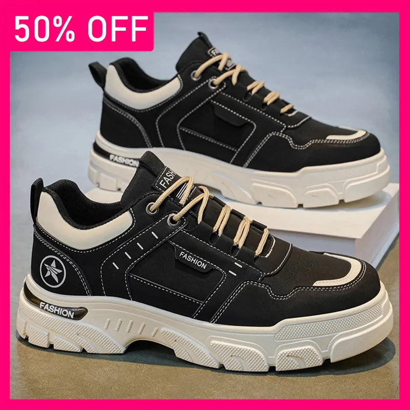 Mens Board Shoes All Season Versatile Daily Commuting Sneakers Round Toe Lace Up Soft Sole Anti Slip Cosy Outdoor Walking Shoes